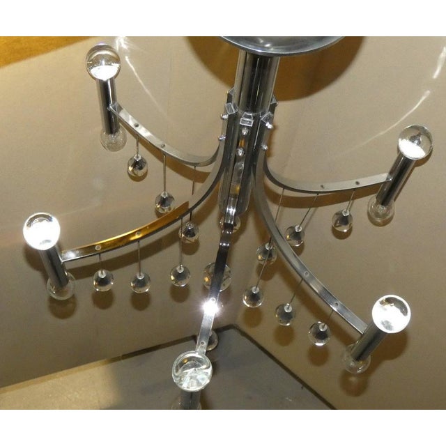 Chromed Steel and Crystal Chandelier with 6 Lights attributed to Angelo Gaetano Sciolari, Italy, 1970s For Sale - Image 4 of 10