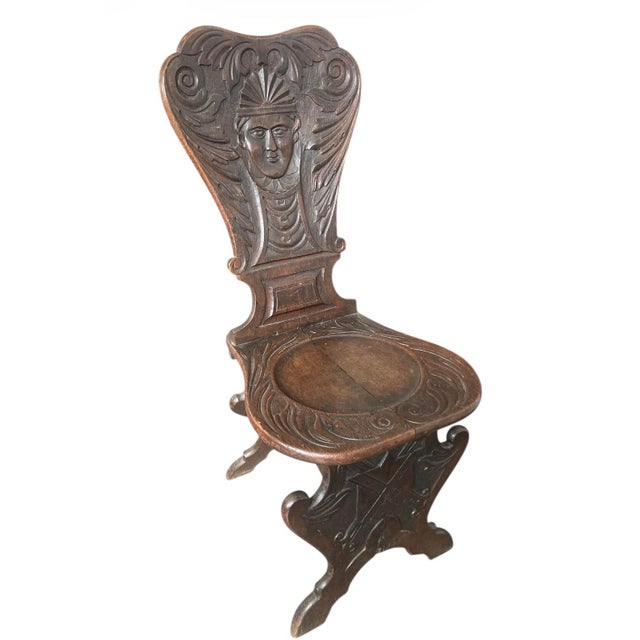 Traditional Antique Italian Renaissance Revival Walnut Sgabello Hall Chair For Sale - Image 3 of 12
