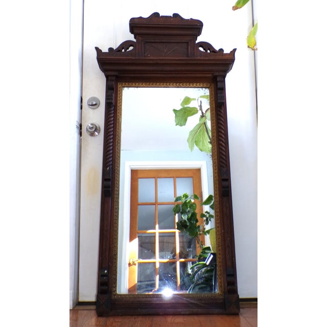 Victorian Antique Victorian Broken Arch Pediment Hall Mirror Walnut Eastlake Pier Mirror For Sale - Image 3 of 11