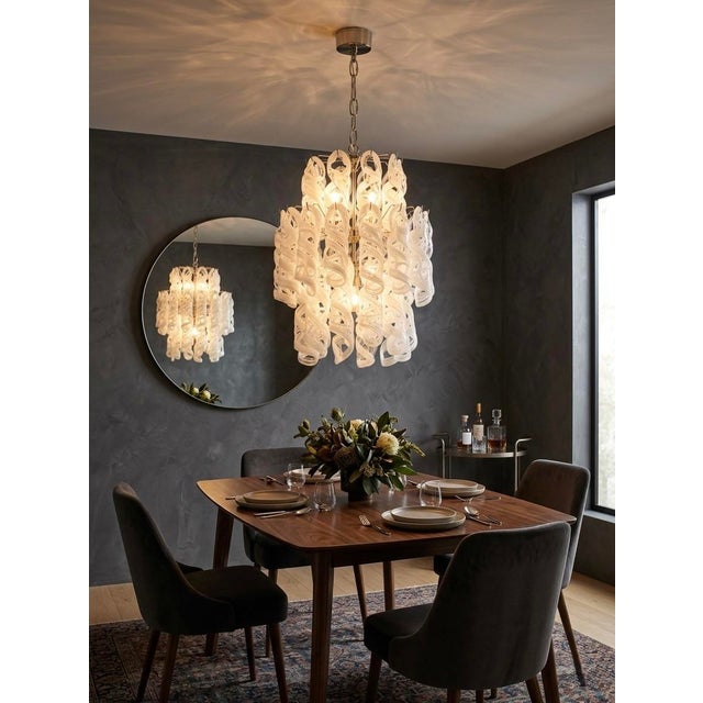 1970s 1970s Murano Glass Torchon Waterfall Chandelier, 7 Lights, Attributed to Vistosi For Sale - Image 5 of 7