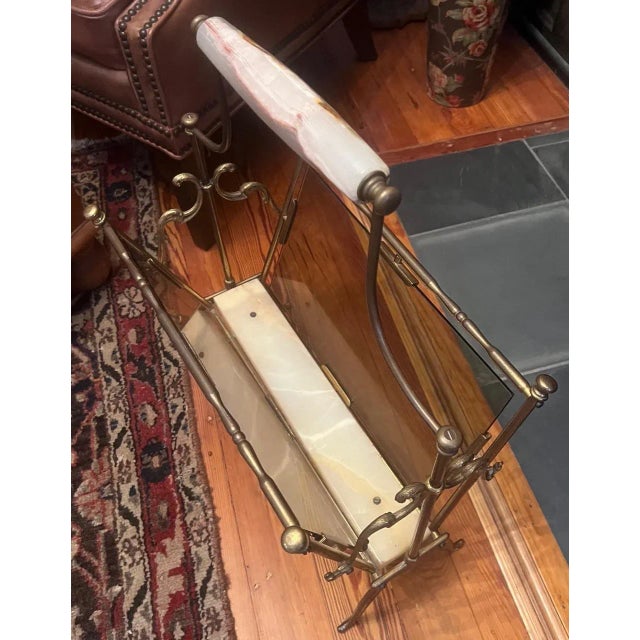 1960s Mid-Century Modern Brass, Smoked Glass & Onyx Magazine Rack in the Manner of Maison Bagues. For Sale - Image 6 of 10