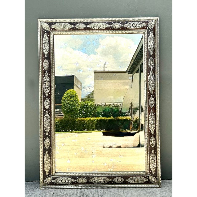 Vintage Moroccan Ornate Wood and Metal Mirror For Sale - Image 13 of 15