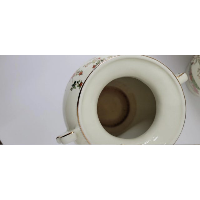 Ceramic Vintage White Japan Ceramic Vases With Hand Painted Peacock Motif - a Pair For Sale - Image 7 of 9