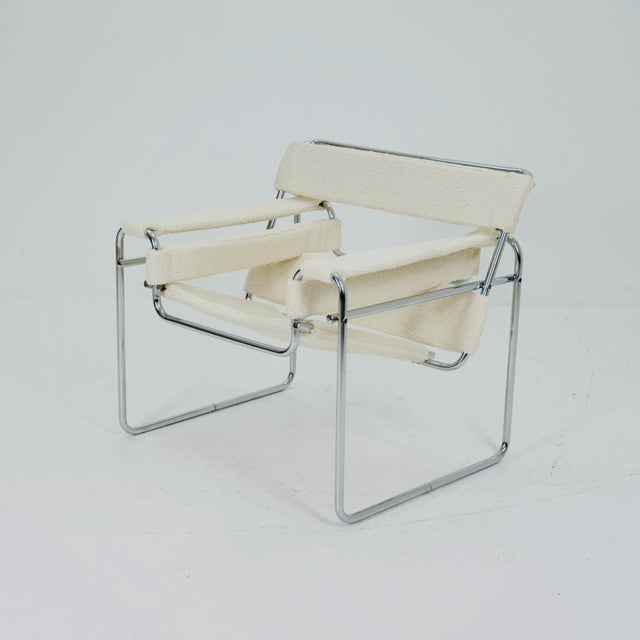 Mid century B3 armchair WASSILY by Marcel Brauer in white Teddy Fabric 1990s Italy Stunning Bauhaus-style chair model B3...