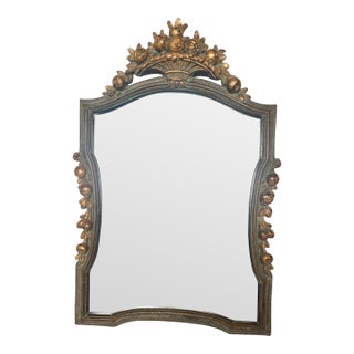 Carved Wood Celadon Green & Gilded Mirror With Fruit For Sale