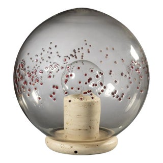 Clear Glass Table Lamp with Red Glass and Travertine Marble Base from La Murrina, 1970s For Sale