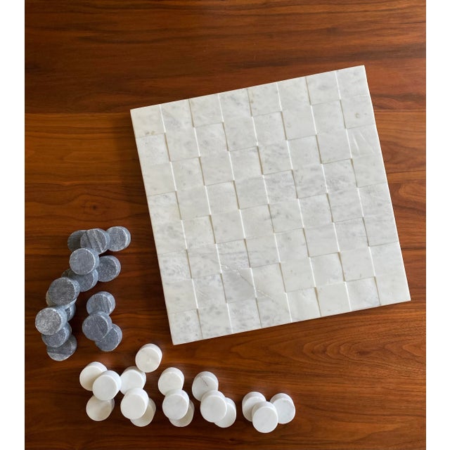 Minimalist Modernist Carved Marble Checker Board Set For Sale - Image 4 of 12