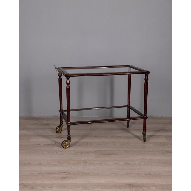 Vintage Italian Wood and Glass Serving Bar Cart, 1960s For Sale - Image 15 of 15