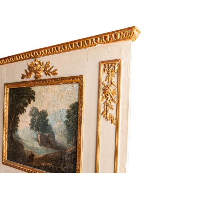 Wood 18th Century French Louis XVI Giltwood Painted Trumeau Mirror For Sale - Image 7 of 9
