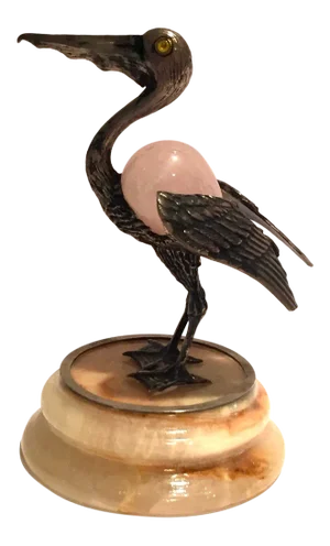 1960s Brutalist Sterling and Stone Pelican on Marble Base