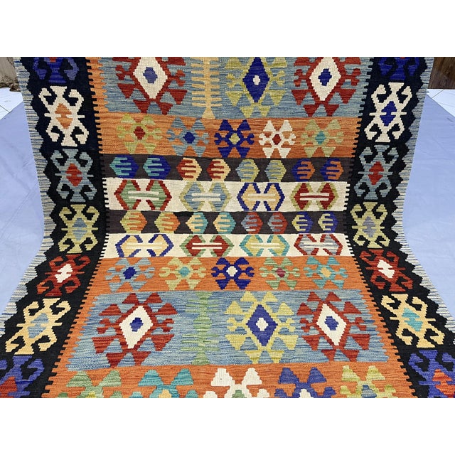 Textile 5'6" X 8'2" Multicolor Afghan Chobi Geometric Wool Flatweave Kilim Rug For Sale - Image 7 of 16