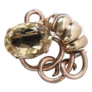 Seaman Schepps Vintage 14k Gold and Citrine Large Brooch Fur Clip For Sale