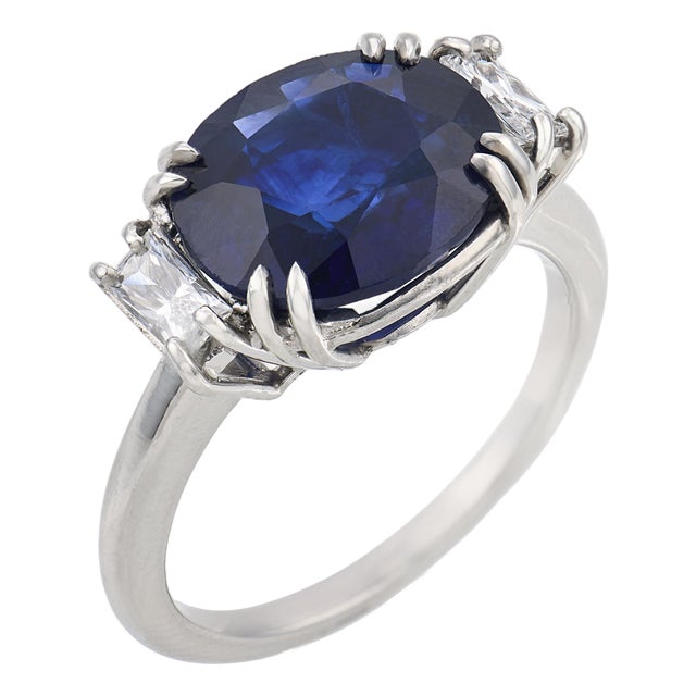 Vintage Gia 4.95 Carat Ceylon Sapphire Diamond Platinum Ring, Size 7.25 For Sale