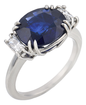 Vintage Gia 4.95 Carat Ceylon Sapphire Diamond Platinum Ring, Size 7.25