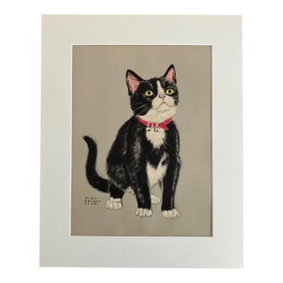 Vintage Midcentury Gladys Emerson Cook Tuxedo Kitten Portrait w/16x20 Mat, EUC For Sale