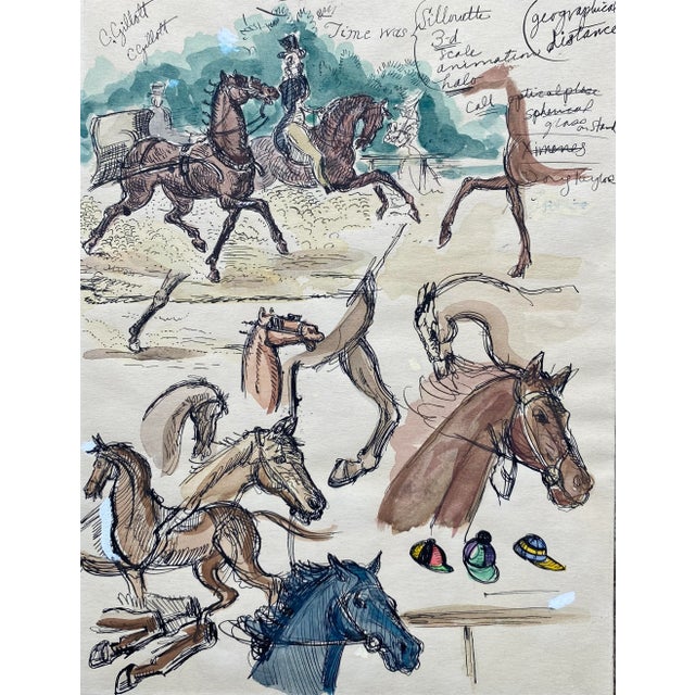 Traditional 1950s Equestrian Watercolor For Sale - Image 3 of 3