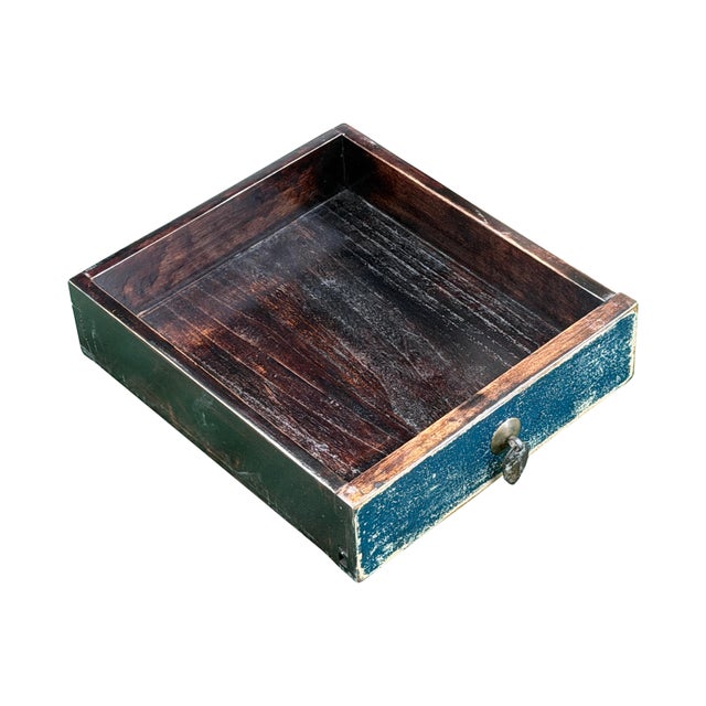 53" Distressed Dark Ink-Blue Drawers Narrow Console Credenza Table For Sale - Image 13 of 14