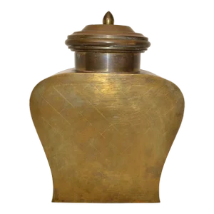 Lidded Tinned Brass Urn Asian Influenced Mid-Century Modern Vessel 1960