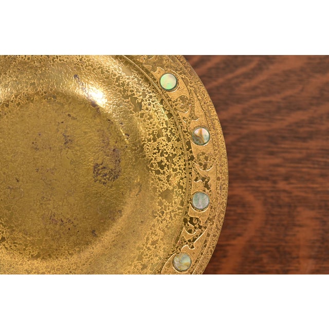 Tiffany Studios New York Bronze Doré Pedestal Bowl or Compote Dish With Abalone Inlay For Sale - Image 9 of 15