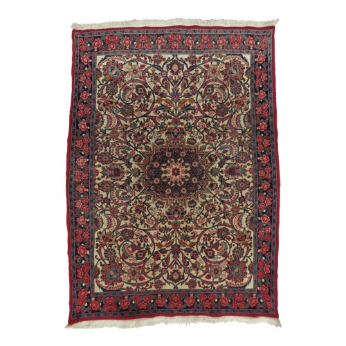 1950s Vintage Hand-Knotted Persian Rug 4'x 5'6