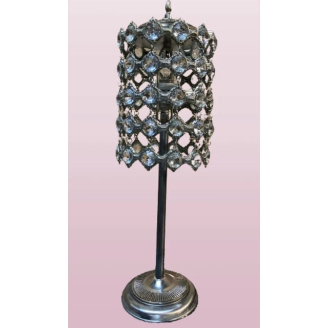 Silver Vintage Table Lamp with Clear Glass Beads, 1950 For Sale - Image 8 of 8