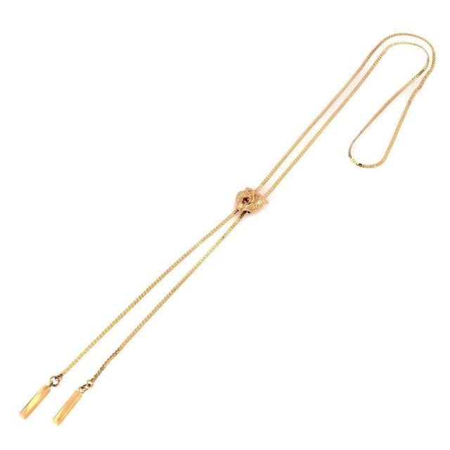 Mid 20th Century Mid 20th Century Diamond & Ruby Panther 14k Yellow Gold Slide Tassel Necklace For Sale - Image 5 of 7