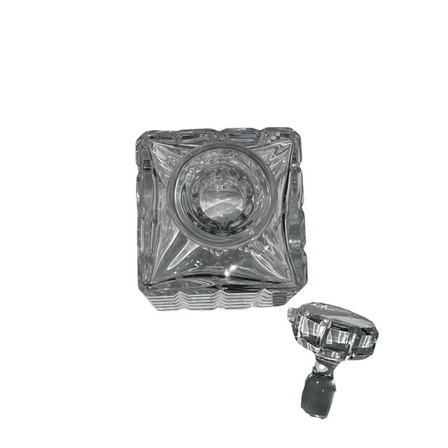 Late 20th Century Attributed Atlantis Crystal Square Cut Decanter With Faceted Stopper For Sale - Image 9 of 10