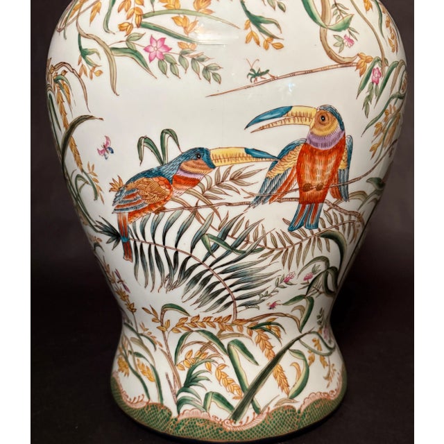 Art Nouveau Late 20th Century Large Exotic Fabienne Jouvin Ceramic Covered Urn For Sale - Image 3 of 6