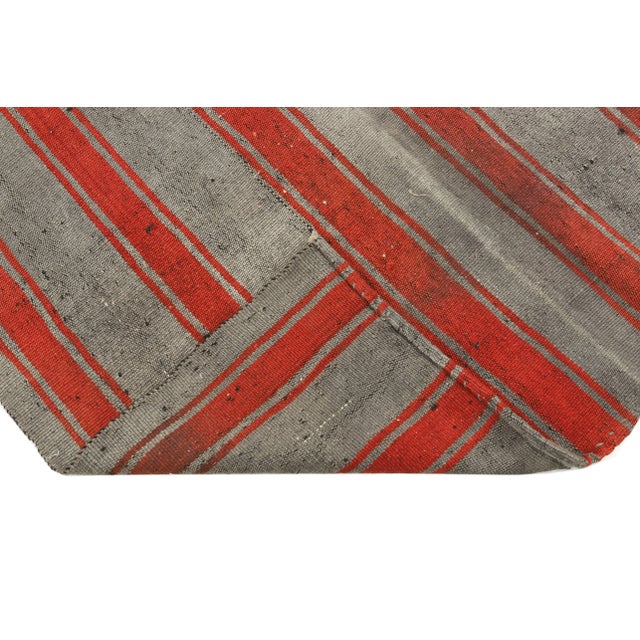 Mid 20th Century Mid 20th Century Gray & Red Striped Vintage Kilim Rug For Sale - Image 5 of 7