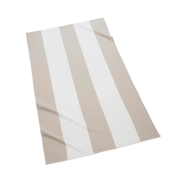 Contemporary Block Stripe Beach Towel in Linen/White For Sale - Image 3 of 3