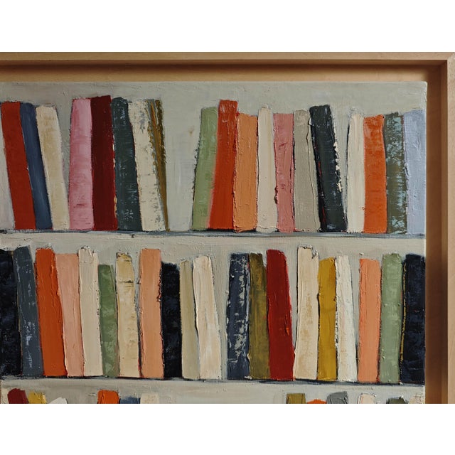 2020s À Demi-Mot, Contemporary Textured Bookshelf Oil Painting, Framed by Sophie Dumont For Sale - Image 5 of 9