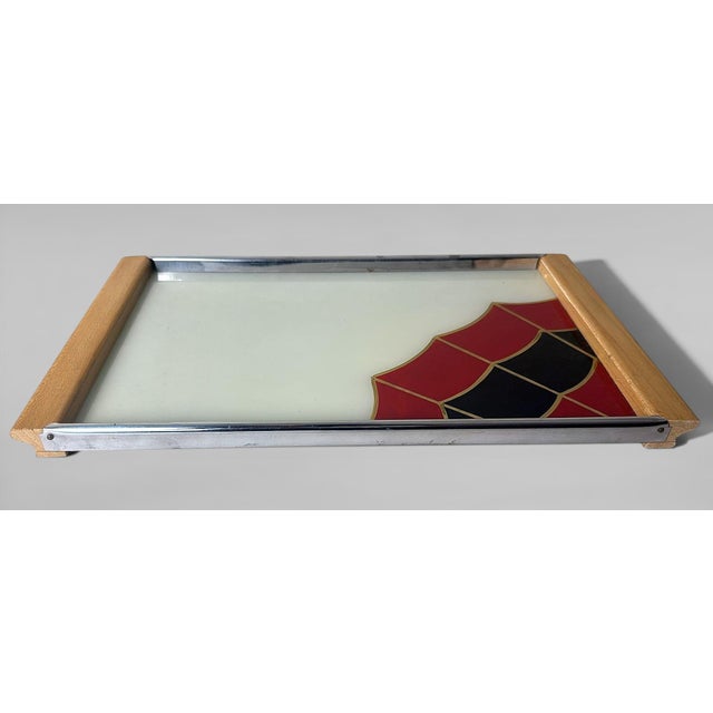 Mid 20th Century Art Deco French Opaline Glass Tray With Reverse-Painted Decoration For Sale - Image 5 of 17