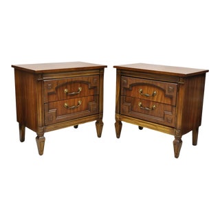 Vintage French Hollywood Regency Style 2 Drawer Nightstand Bedside Table - Pair For Sale