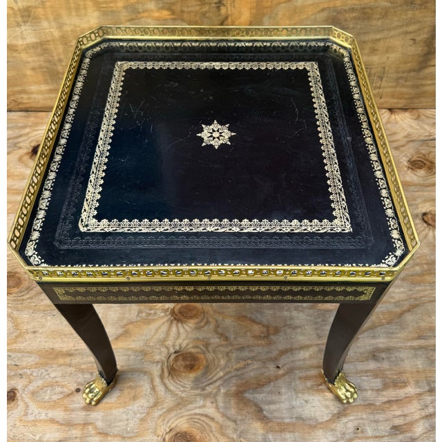 Late 20th Century Late 20th Century Fine All Tooled Leather Legs Top and Sides W/Brass Gallery and Hairy Claw Feet Maitland Smith Drinks Occasional Table For Sale - Image 5 of 12