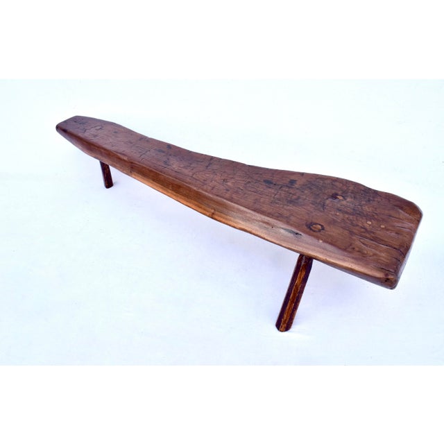 Primitive Antique Pig Bench, Long Single Slab Black Walnut, 19th Century For Sale - Image 15 of 15