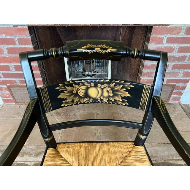 Late 20th Century Pair of Vintage L. Hitchcock Late Federal Style Grain-Painted & Gilt-Stenciled "Fancy" Rush Seat Armchairs For Sale - Image 5 of 17