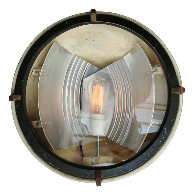 Industrial Vintage Industrial Grey Aluminium & Cast Iron Clear Glass Pendant Lamp, 1950s For Sale - Image 3 of 5