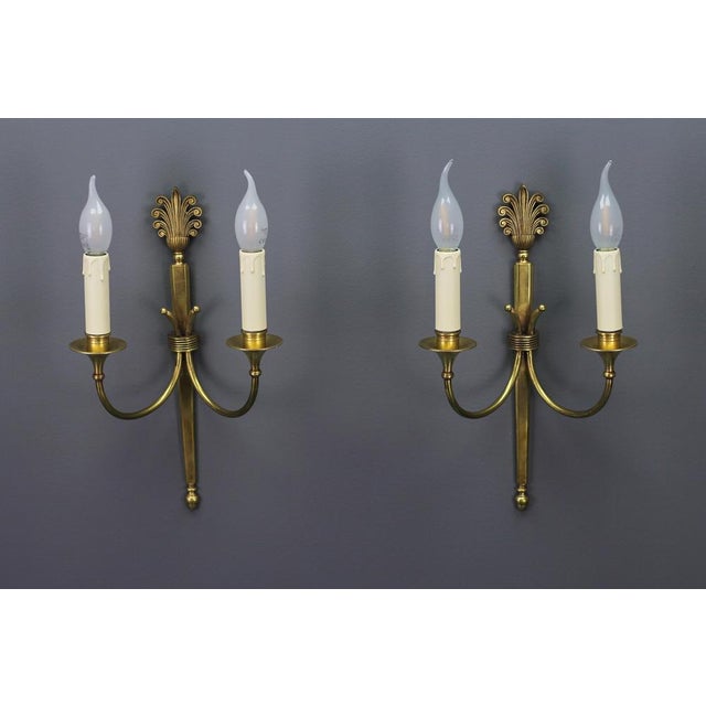 French Art Deco Brass Twin-Arm Sconces, 1930, Set of 2 For Sale - Image 6 of 18