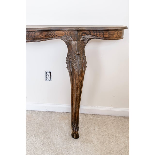 1970s Custom French Provincial Oak Console Table – Carved Cabriole Legs, Baker Style, 72” For Sale - Image 4 of 5