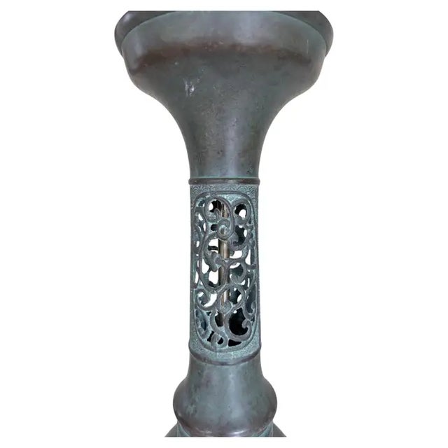 Late 20th Century Mid Century Modern James Mont Style Tall Patinated Bronze Table Lamp, Japan For Sale - Image 11 of 14