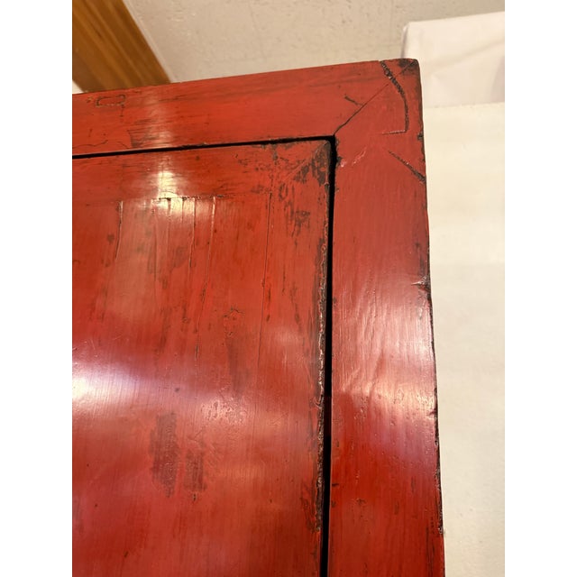 Red Antique Chinese Red Lacquer XL Cabinet For Sale - Image 8 of 12