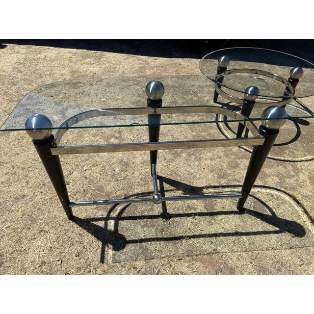 Transparent Vintage Space Age Design Chrome and Glass Atomic Coffee & Demilune Console Table For Sale - Image 8 of 18