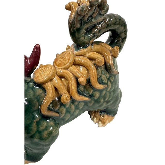 Green Mid 20th Century a Pair of Chinese Feng Shui Prosperity Statues, Foo Dogs. For Sale - Image 8 of 13