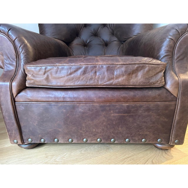 Restoration Hardware Leather Buster Chair For Sale - Image 10 of 15