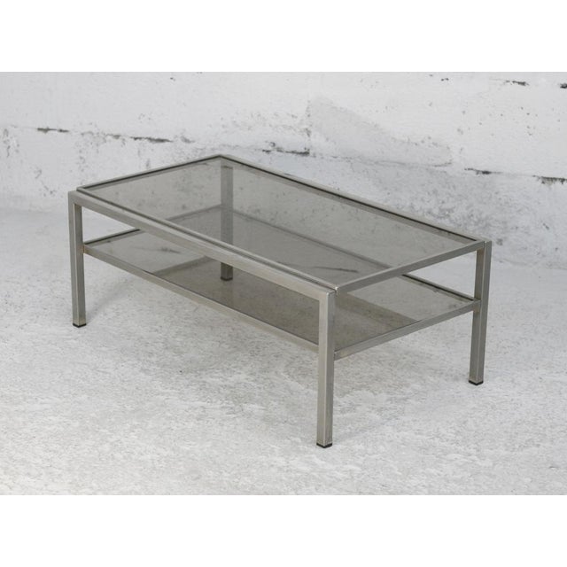 Steel Coffee Table with Double Smoked Glass Tops, France, 1970s For Sale - Image 18 of 18
