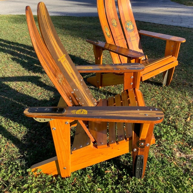 Wood 1950s One of a Kind, Dick Pope Jr Cypress Gardens Water Ski Adirondack Chairs Set of 2 For Sale - Image 7 of 11