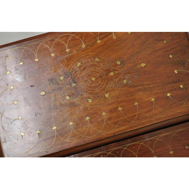 Wood Antique Anglo Indian Brass Marquetry Inlay Nesting Side End Tables - Set of 4 For Sale - Image 7 of 12