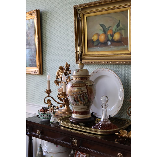 Antique Meiji Japanese Satsuma Procession Jar Lamp by Jukō For Sale In Washington DC - Image 6 of 18