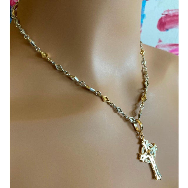 Contemporary Loree Rodkin 18k Yellow Gold + Silver Cross Diamond Necklace For Sale - Image 3 of 12