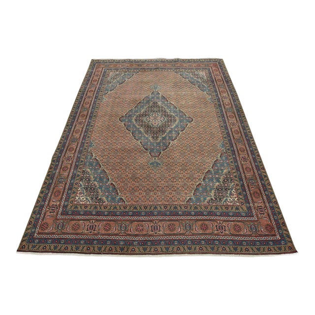 Tabriz Rug 8'1'' X 10'7'' Pink Wool Vintage Distressed Hand-Knotted Carpet For Sale